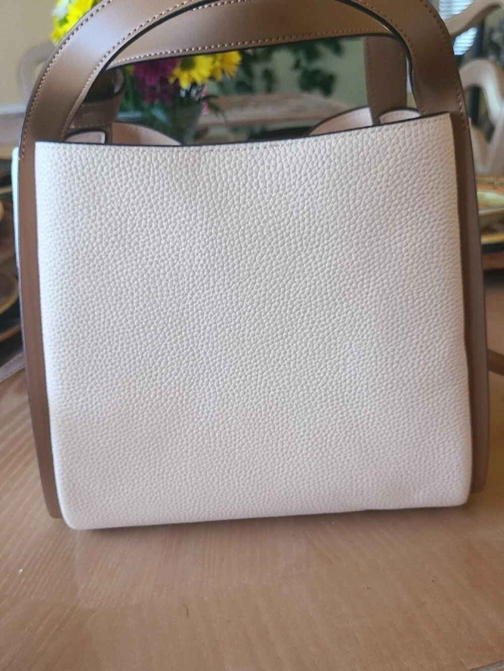 kate spade Pebbled Leather Shoulder Bag in Cream and Tan